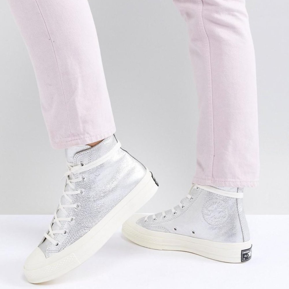 Converse Metallic Silver Hi Top Leather Shoe